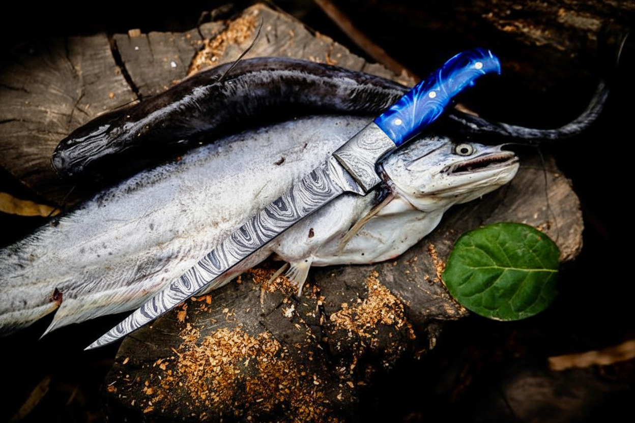 Custom Handmade Angling Knife – Damascus Steel Blade & Resin Handle | Premium Fishing Gear 2025